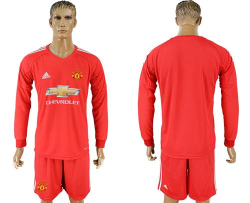 Manchester United Blank Red Goalkeeper Long Sleeves Soccer Club Jersey - Click Image to Close